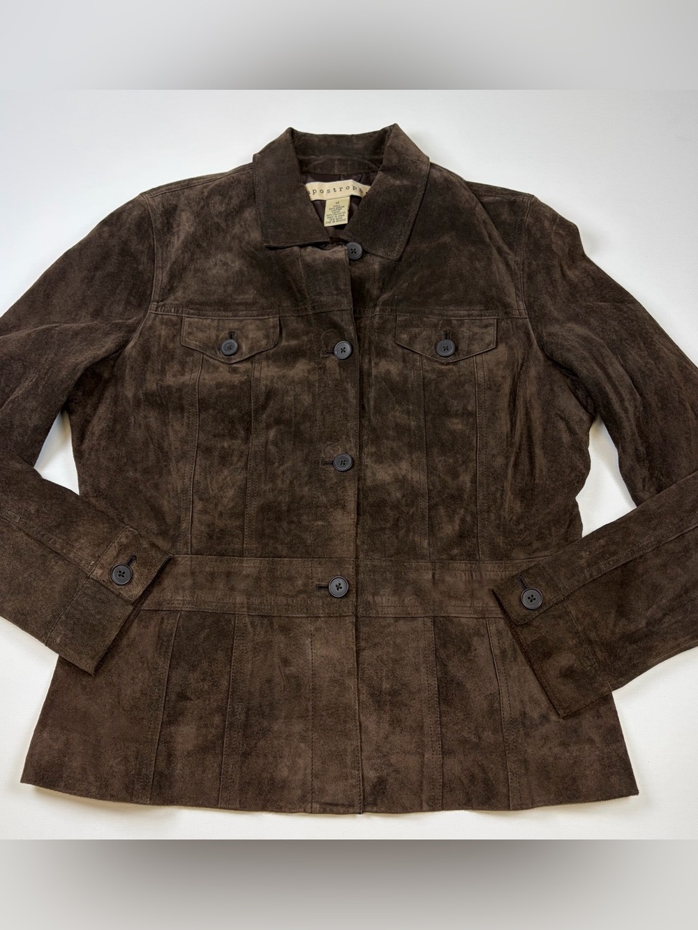 APOSTROPHE BROWN GENUINE SUEDE LEATHER JACKET WOMENS SIZE 14
